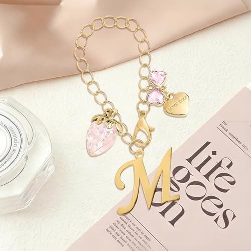 Gold Letter Charms with Bow and Strawberry for Stanley Cup - Pink Strawberry