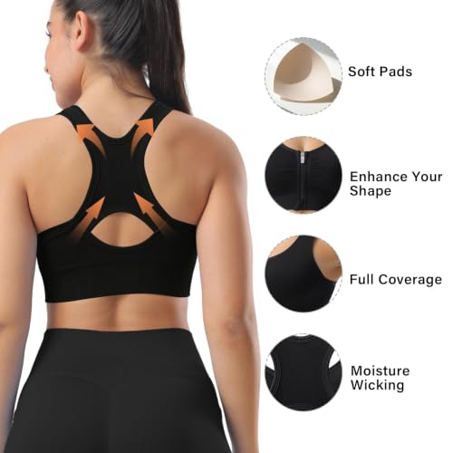 Senlinyoga Medium Support Women's Sports Bra Front Closure Seamless Black