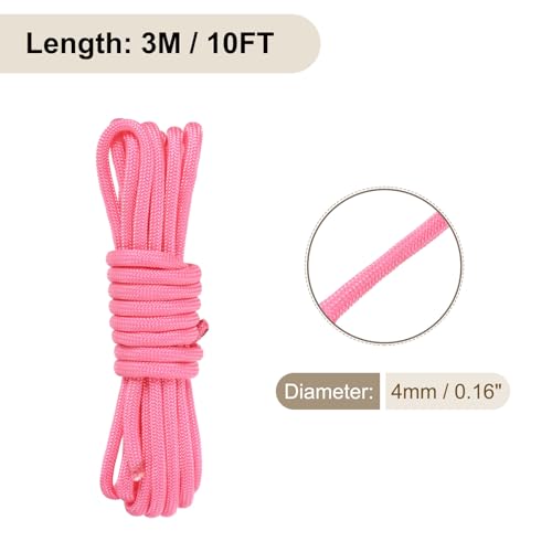 550 Paracord Rope - 10ft Fluorescent Pink Nylon Cord, 7-Strand Core