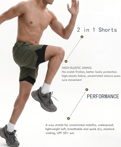 Veldtholos 4 Pack Men's 2-in-1 Athletic Running Shorts with Liner - Large, Black/Blue/Gray/Green