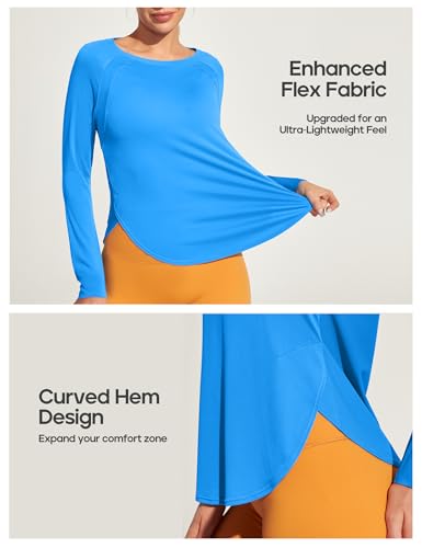 Long Sleeve Workout Tops for Women - Cyan, Medium - UPF 50+ UV Protection