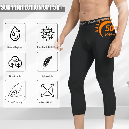 Men's 3/4 Compression Running Pants - Quick Dry - Small/Black