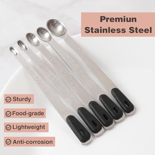 5-Piece Mini Measuring Spoon Set - Stainless Steel with Black Silicone Grip