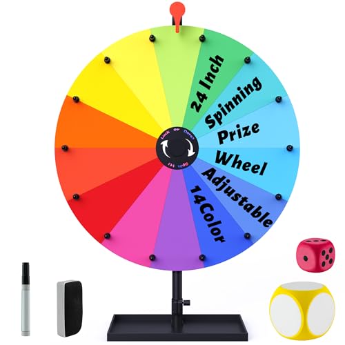 34 Inch Multicolor Tabletop Spinning Prize Wheel with Stand & Dry Erase Surface