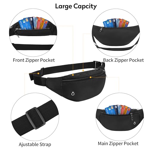 Lightweight Fanny Pack Waist Bag with Pockets - Black