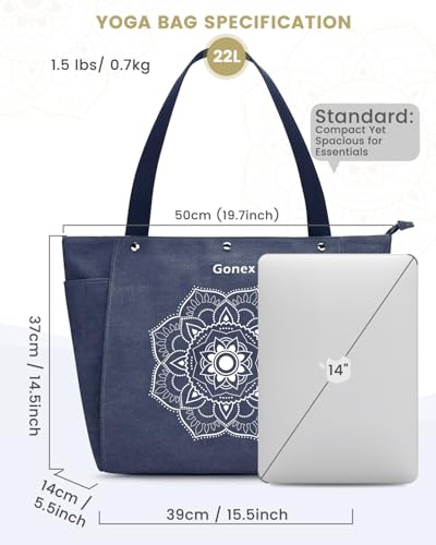 Yoga Mat Bag for Women - Canvas Tote with Bottle Holder - Blue