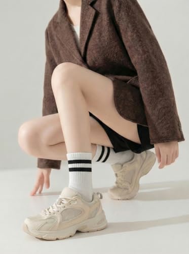 Womens Striped Crew Socks - Cotton Cozy Athletic Casual - 4 Pairs Multicolor