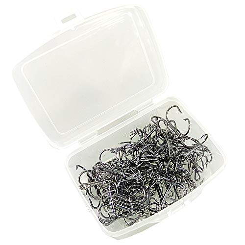 Yatrouys Black 12# 100pcs Treble Fishing Hooks - High Carbon, Super Sharp, Barbed, Size 2-12