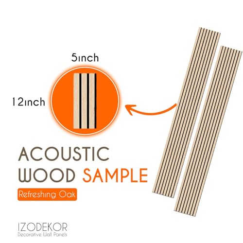 IZODEKOR 3D Wood Wall Panels - Wood Paneling for Living Room, Kitchen, Bathroom & More, Decorative Sound Proof Acoustic Wood Panels, Easy Application, Refreshing Oak - 5x12 inches