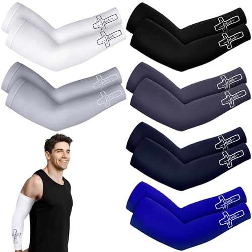 6 Pairs UV Sun Protection Cross Arm Sleeves for Men - Breathable, Moisture-Wicking
