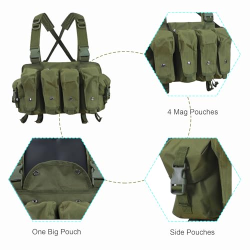 Adjustable Tactical Chest Rig for Airsoft with Mag Pouches - Gn