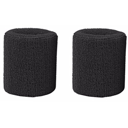 Colorful Cotton Sport Wristbands - 3" Athletic Sweatbands - Black