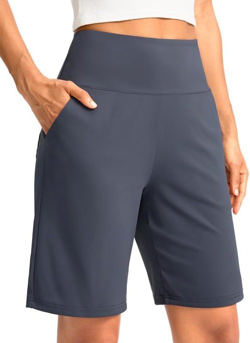 G Gradual Women's Bermuda Long Shorts - High Waisted Knee Length with Pockets for Athletic Workouts