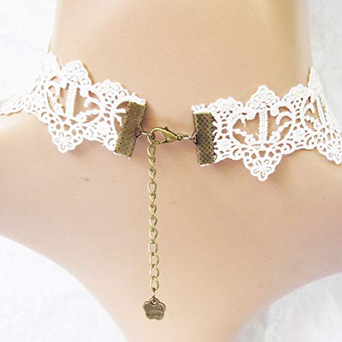 White Lace Pearl Choker Necklace - Gothic Bridal Wedding Jewelry