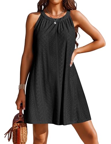 Womens Crochet Swimsuit Cover Up - Sleeveless Beach Tank Dress - Black Large