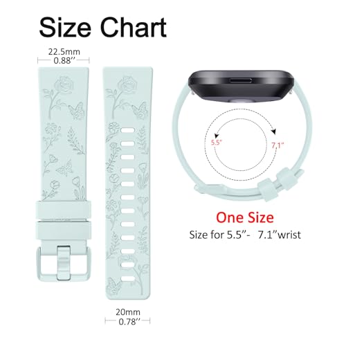 Floral Engraved Soft Sport Band for Fitbit Versa 2 - Light Cyan