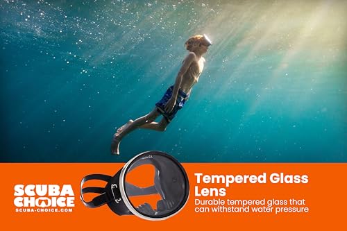 Scuba Choice Black Oval Snorkel Mask with Tempered Glass—Adult Swim Goggle, Spearfishing & Freediving