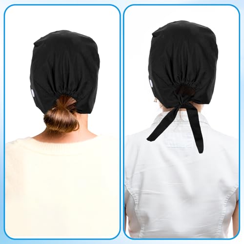 Adjustable Nurse Cap with Button & Sweatband - Black