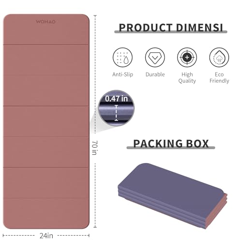 7-Fold Yoga Mat 70"x24" - 1/2 Inch Thick, Portable TPE - Pink + Navy