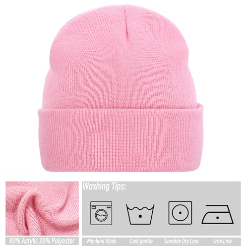Knit Beanie Hat for Men & Women - Winter Skull Cap - Pink