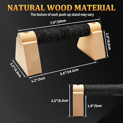Wooden Parallettes Push Up Bars - 20cm Non-Slip Base