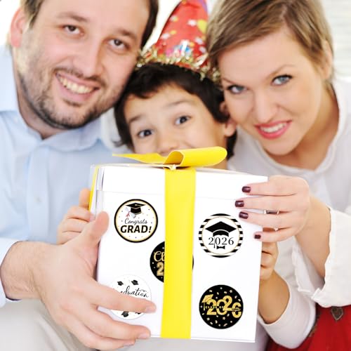 Graduation Stickers Class of 2026 - 500 Black & Gold Labels