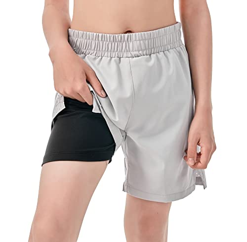 Boys Compression Mesh Athletic Shorts with Pocket - Light Gray