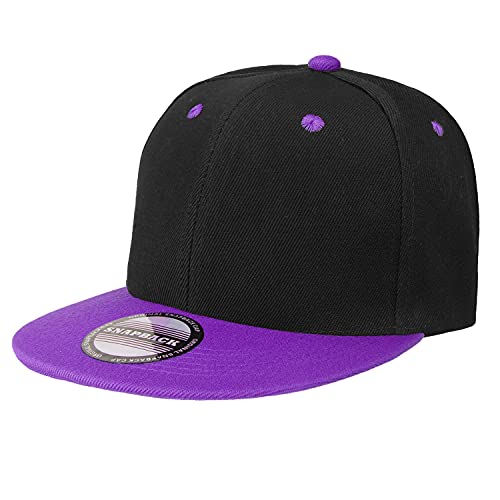12 Pack Black & Purple Snapback Hats - Hip Hop Style Flat Bill Caps, Adjustable Fit