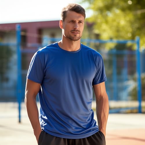 Yafanqi 7-Pack Men's Quick Dry Athletic T-Shirts - Black, Wine, Gray, Navy, Olive, Khaki, Blue, Large