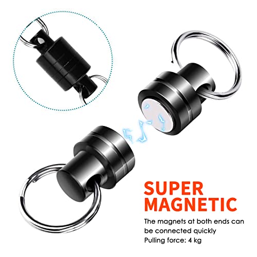 Magnetic Quick Release Keychain with 2 Aluminum D Ring Carabiners - Black