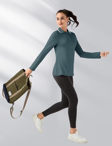 Women's Long Sleeve Golf Polo Shirt - X-Small, Xmist Blue, UPF 50+