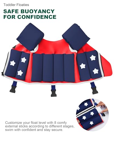 AEOCOO Toddler Swim Vest with Crotch Strap - Red / M (Chest Up to 26.77in, 30-50lb, 2-5Y)