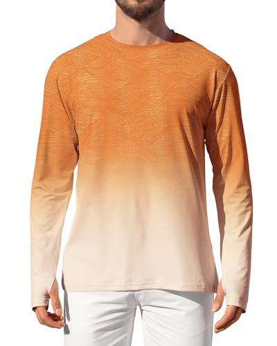 Aiertop Men's UPF 50+ UV Sun Protection Fishing Shirt Long Sleeve Rash Guard X-Large Gradient Orange