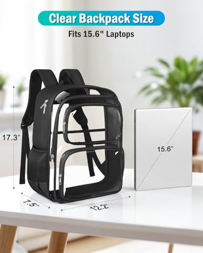 Large Black Clear Backpack for School & Travel with Thickened Shoulder Straps