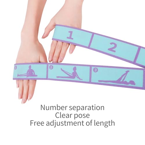 Adjustable 9 Loops Elastic Yoga Strap - Blue Stretch Band for Therapy, Pilates & Dance