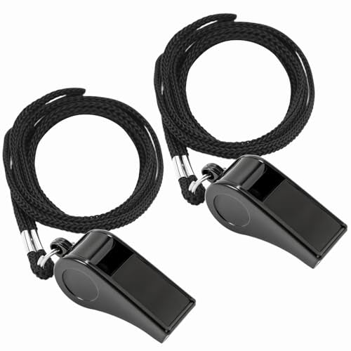 Loud Plastic Sports Whistles with Lanyards - 2 Pack
