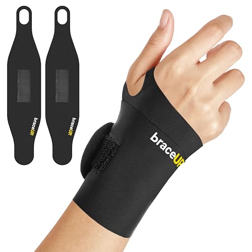 BraceUP Ultra-Thin Wrist Support Brace 2 Pack - Carpal Tunnel & Sports