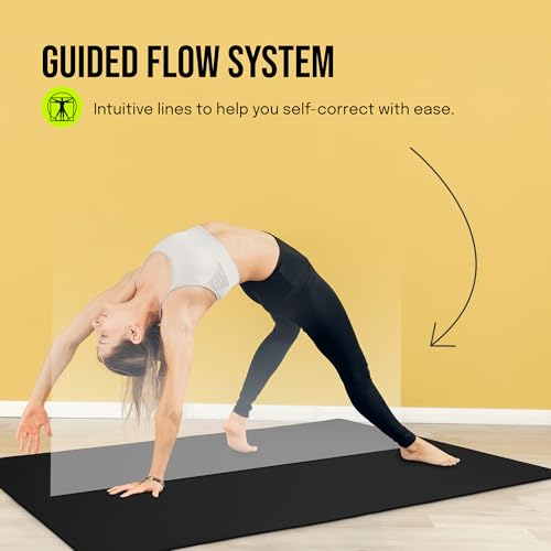 Extra Wide Non-Slip Yoga Mat with Alignment Marks - Black