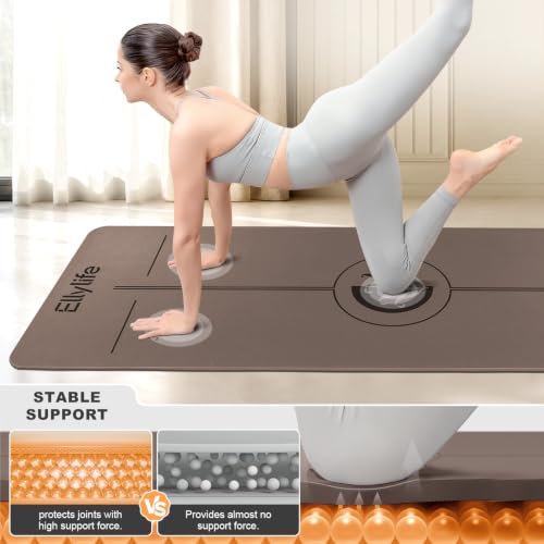 Ellylife Brown Non Slip Yoga Mat with Alignment Lines - Eco-Friendly Rubber