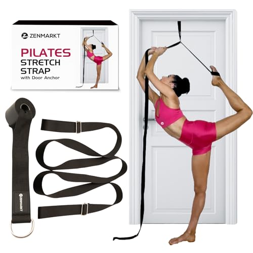 Pilates Stretching Strap with Door Anchor for Flexibility - Black