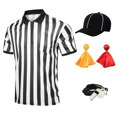 Men's Referee Costume Kit - Shirt, Hat, Whistle, Flags, Large