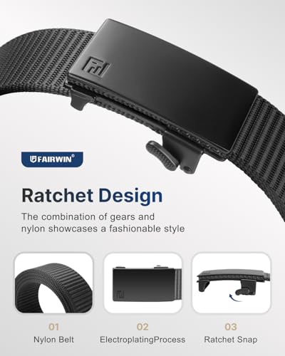 FAIRWIN Men's 1.25-Inch Nylon Ratchet Belt for Golf, Work & Tactical Pants - Black, XXXL (54-60" Waist)