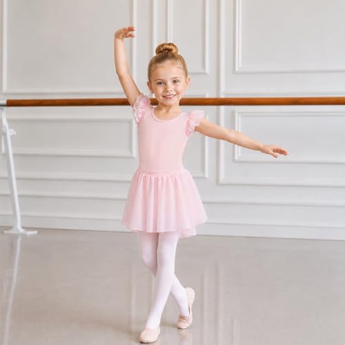 Ballet Leotard for Girls with Skirt and Hairband - Light Pink (4-5T)