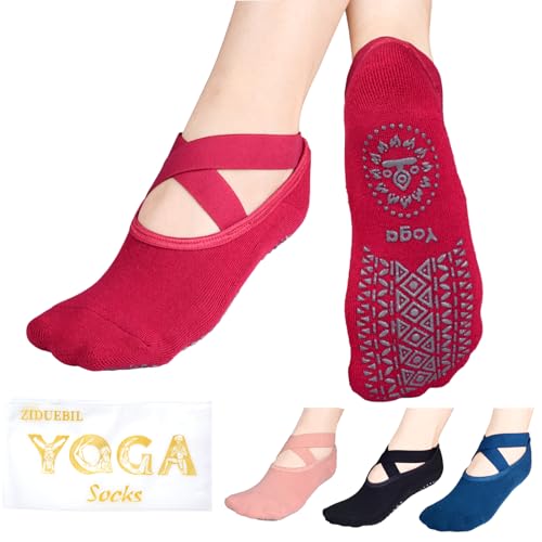 Yoga Socks Women 4-Pack Grip Socks for Pilates Barre Dance & Home