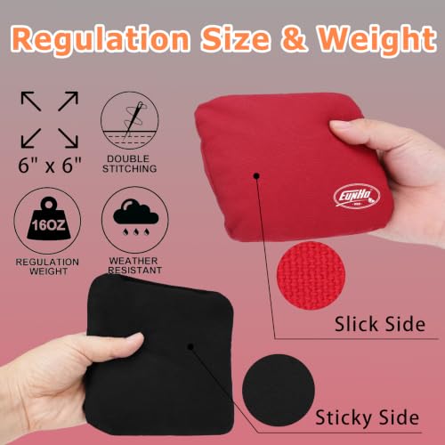 EunHo Professional Cornhole Bags Set of 8 - Dual-Sided Slick & Stick, Red/Black