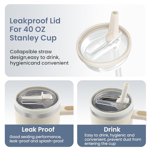 40oz Stanley Cup Replacement Lid & Straw - Beige & Beige