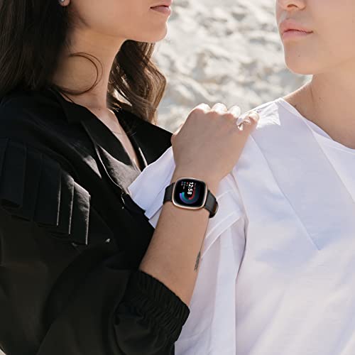 Genuine Leather Watch Band for Fitbit Versa 4/3 & Sense 2 - Black
