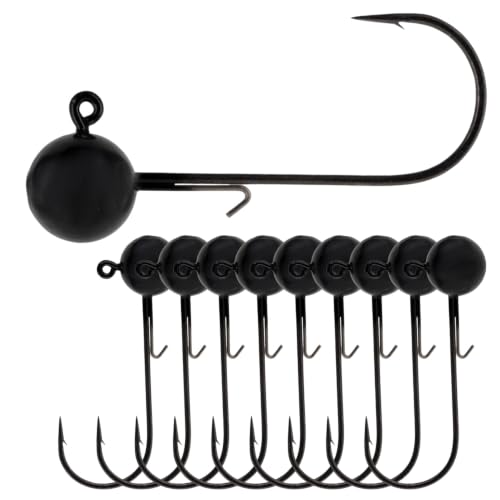 Reaction Tackle Ball Jig Heads 1/16-3/8 oz, Round Jig Heads for Bass w/ #2-3/0 Hooks (10-Pack)