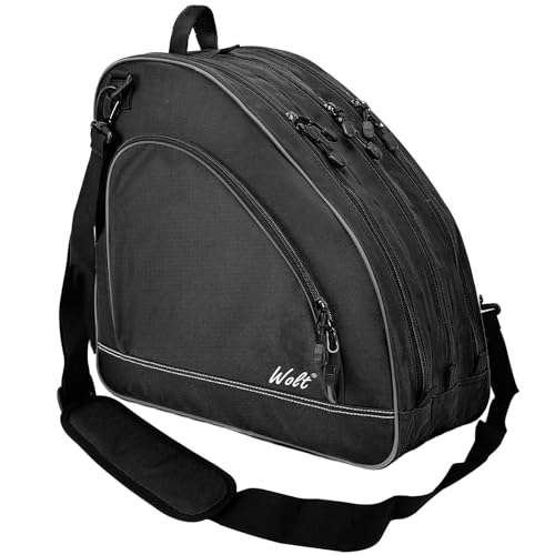 Ice Skate Bag - Large Capacity Roller Skate Bag with Adjustable Strap - Black