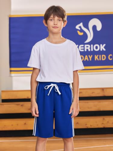 YERIOK 5 Pack Boys Athletic Shorts - Mesh, Quick Dry, Soccer & Basketball, Size 5-6 Years, Black Navy Gray Red